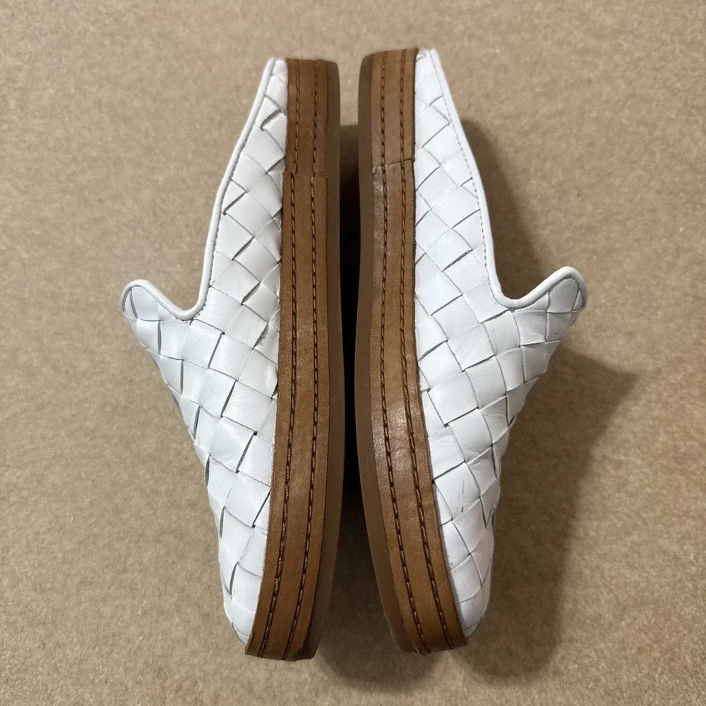 Vince Womens Mules Woven Detail Cushioned Slip On Flats Solid White Size 7 Shoes